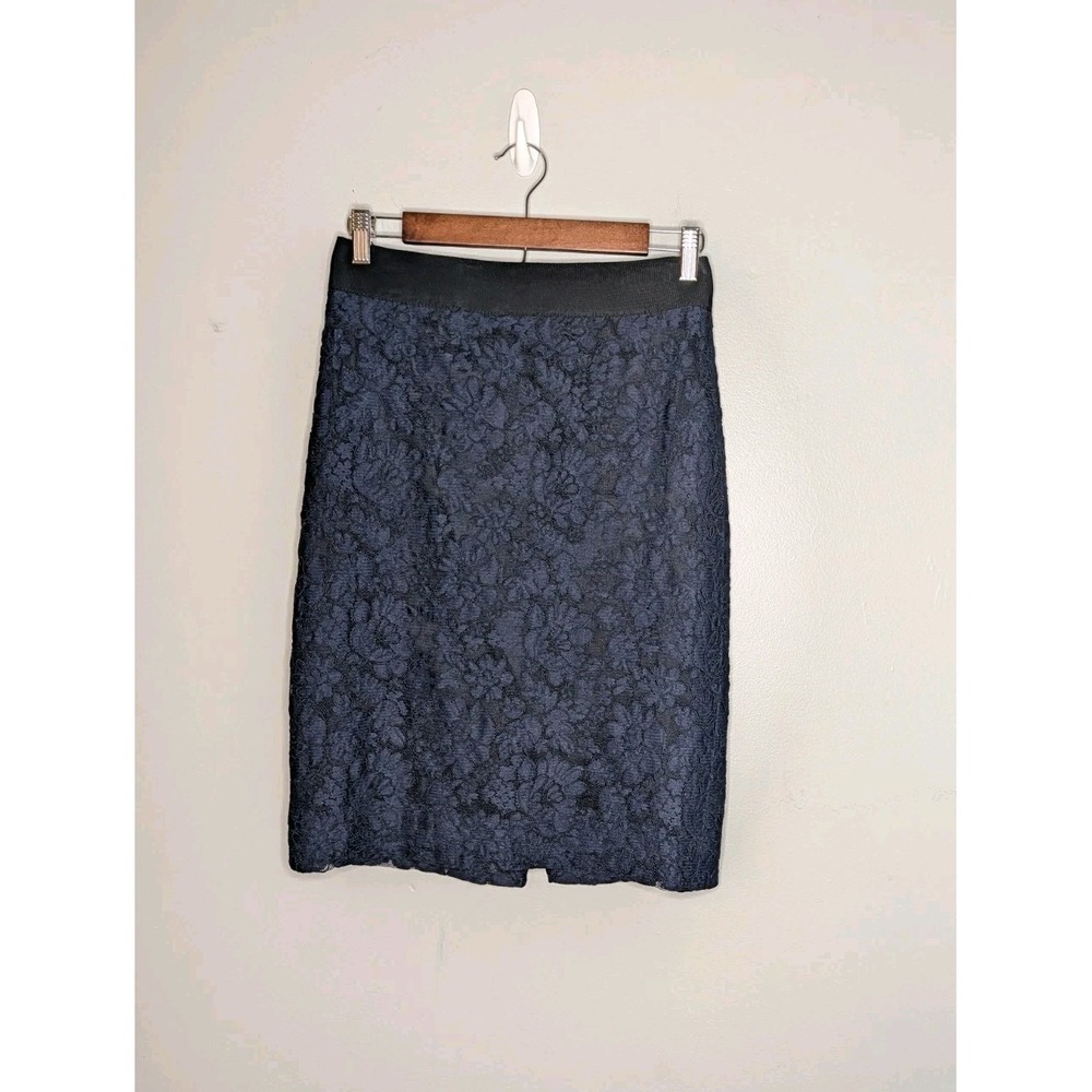 J.Crew No. 2 Pencil Skirt Navy Blue Lace Career Office Wear Size 0 Built In Slip